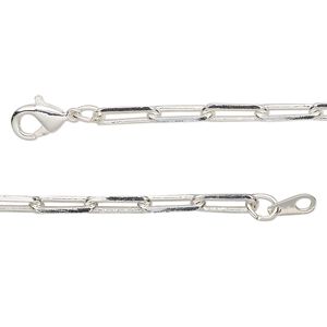 Chain 1pkg1 silver-plated paperclip, 3.3mm / lobster claw clasp, brass 20 inch