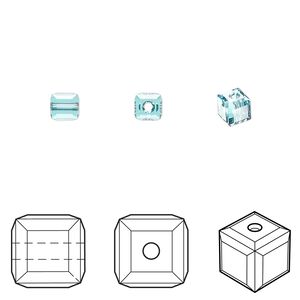 Bead 48pk light turquoise, Crystal Passions® 4mm cube 5601
