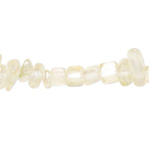Bead, glass, translucent pale yellow AB, medium chip with 0.6-0.8mm hole. Sold per 32-inch strand, approximately 290-320 beads.