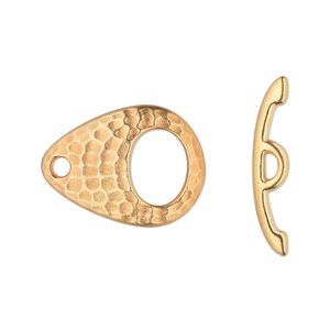 Clasp toggle 1pkg1 gold-plated pewter (tin alloy), 22x16mm hammered teardrop, TierraCast® 1-strand