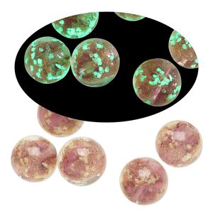 Bead, lampworked glass, clear / purple / glow-in-the-dark / gold, 10mm round. Sold per pkg of 6.