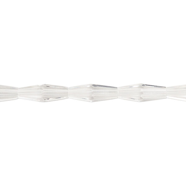 Bead, glass, crystal clear, 12x4mm long bicone. Sold per 15-1/2 to 16-inch strand. image number 0