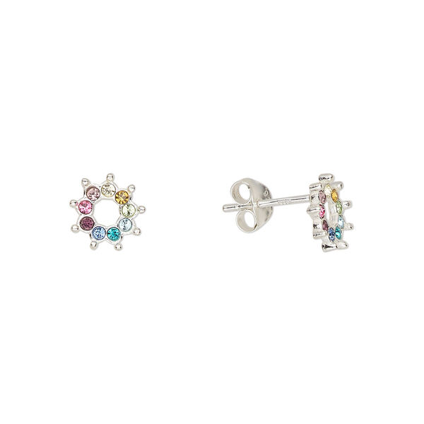 Earstud sterling silver / Preciosa crystal 1pkg2, 8mm / earnuts included, Create Compliments® multicolored 1 pair image number 0