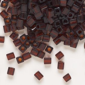 Seed bead, Miyuki, glass, pkg/25g, 3.5-3.7mm square, transparent dark amber yellow (SB-134).