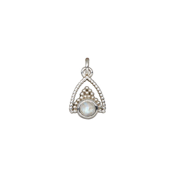 Rainbow moonstone / sterling silver 1pkg1, overall beaded arrowhead drop natural antiqued 11x9mm image number 0