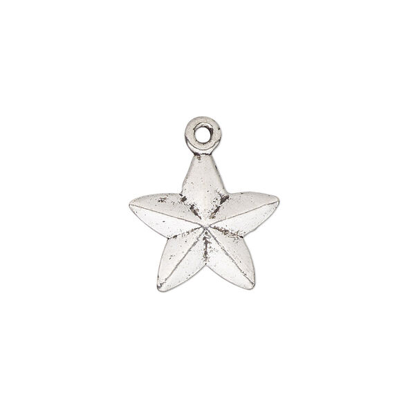 Charm, antique silver-plated "pewter" (zinc-based alloy), 15x15mm double-sided faceted star. Sold per pkg of 10. image number 0