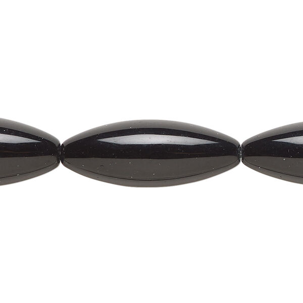 Bead, glass, opaque black, 26x10mm oval. Sold per 14-inch strand, approximately 10 beads. image number 0