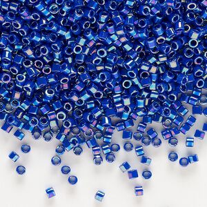 Seed bead, Delica®, glass, pkg/250g, #10 round, opaque rainbow cobalt (DBM-0165).
