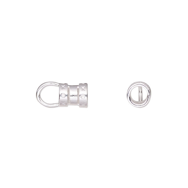 Crimp, silver-plated brass, 7x6mm tube with loop, 3.7mm inside diameter. Sold per pkg of 10. image number 0