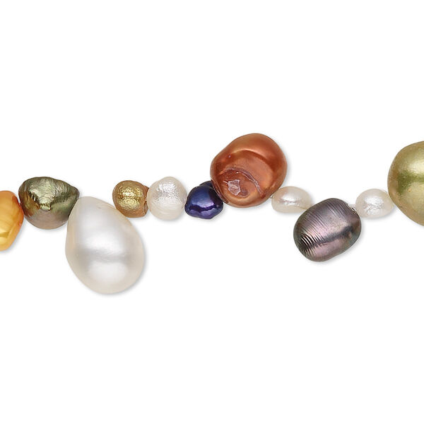 Pearl, cultured freshwater (bleached / dyed), multicolored, 4x3mm-14x9mm multi-shape, D grade, Mohs hardness 2-1/2 to 4. Sold per 16-inch strand. image number 0
