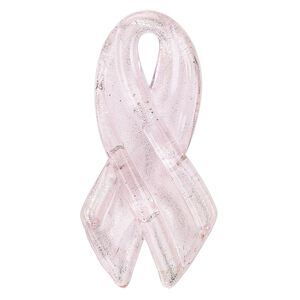Focal, lampworked glass, opaque pink, 56x28mm-60x28mm handmade awareness ribbon. Sold individually.