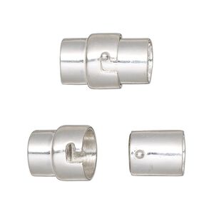 Clasp magnetic 1pkg1 sterling silver, 17.5x11.5mm locking round tube / fits 7.8mm cord, 1-strand