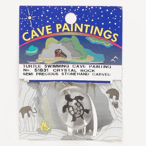 Focal, silver-finished steel / quartz crystal / enamel, clear and black, 27x22mm-37x28mm freeform oval with turtle. Sold individually.