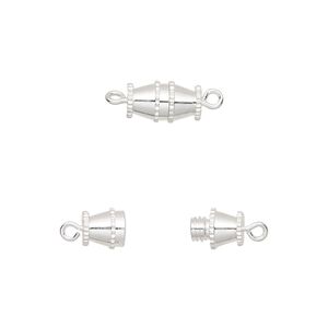 Clasp barrel 1pkg100 silver-plated, 10x5mm, brass 1-strand