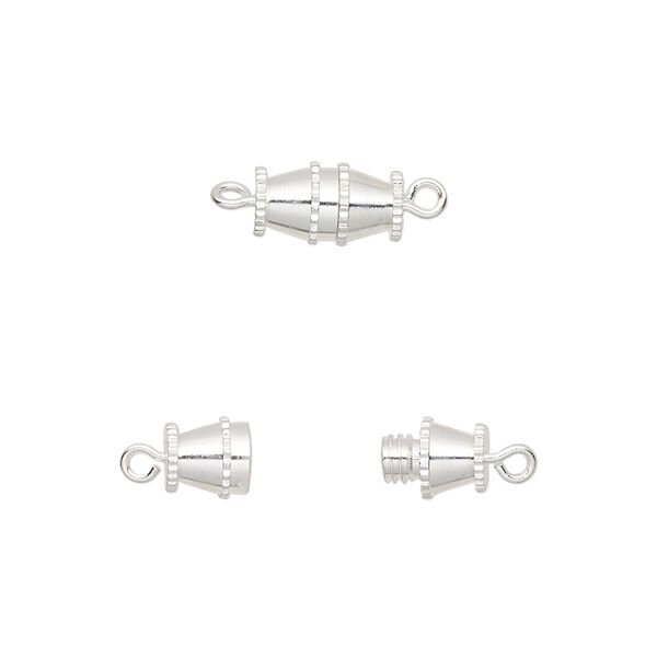 Clasp, barrel, silver-plated brass, 10x5mm. Sold per pkg of 100. image number 0
