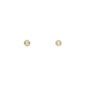 Bead, 14Kt gold-filled, 3mm corrugated round. Sold per pkg of 10.