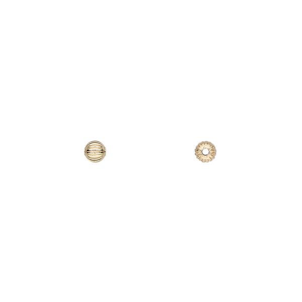 Bead, 14Kt gold-filled, 3mm corrugated round. Sold per pkg of 10. image number 0
