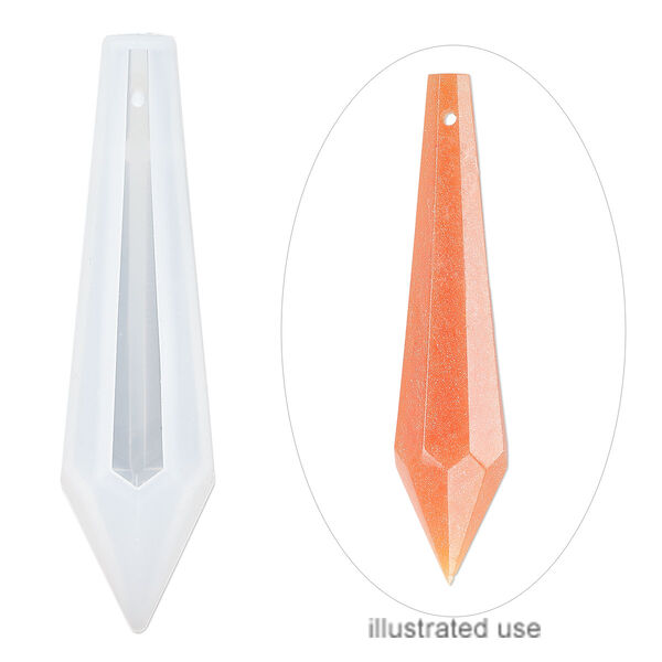 Mold, silicone, white, 68 x 17 x 17mm faceted teardrop. Sold individually. image number 0
