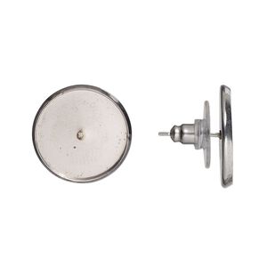 Earstud 1pkg4, 18mm / 16mm round glue-in setting / comfort clutch, stainless steel / acrylic 2 pair