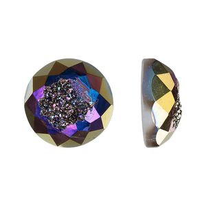 Druzy agate 1pkg1, hand-cut calibrated faceted round cab 16mm