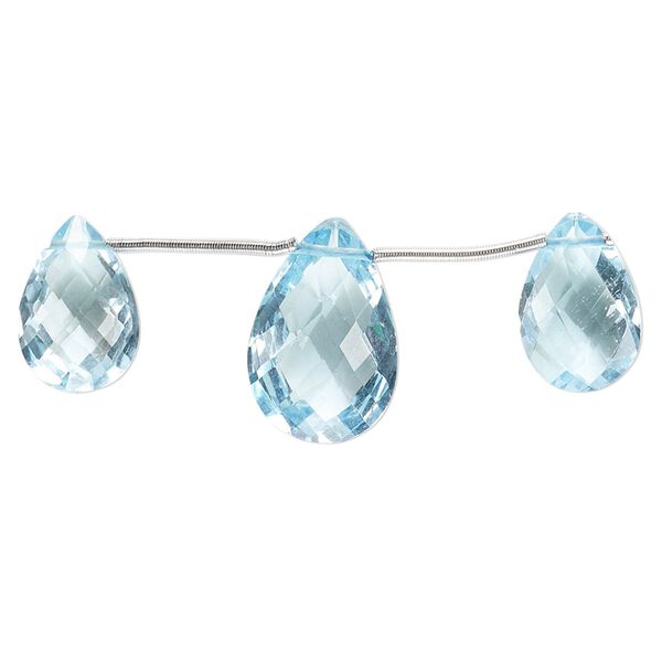 Sky blue topaz 1pkg3, hand-cut top-drilled faceted puffed teardrop bead graduated 12x8mm-15x10mm image number 0