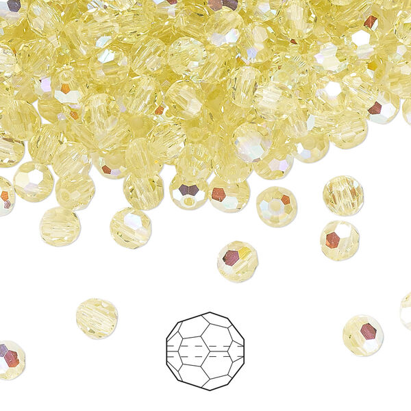 Bead 720pk jonquil AB, Preciosa Czech crystal 4mm round image number 0