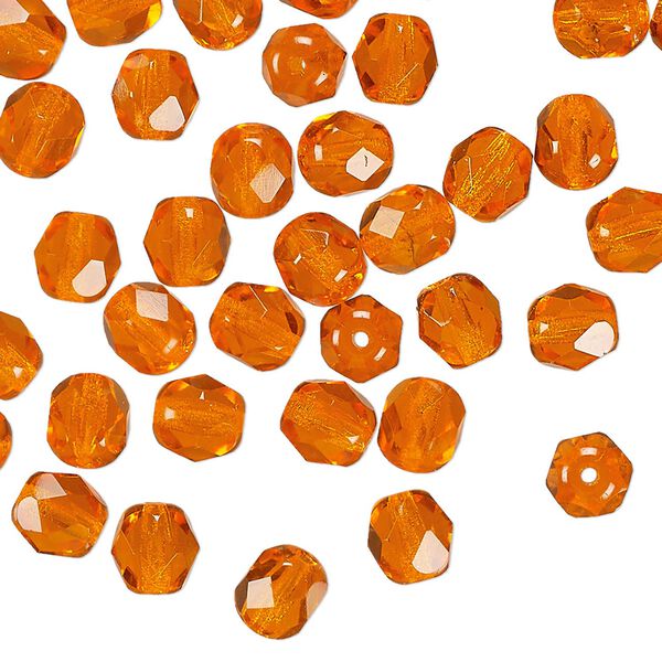 Czech fire-polished glass 1pkg60, faceted round bead orange 6mm image number 0