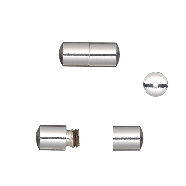 Clasp, barrel, silver-finished brass, 12x5mm smooth round tube. Sold per pkg of 20. image number 0