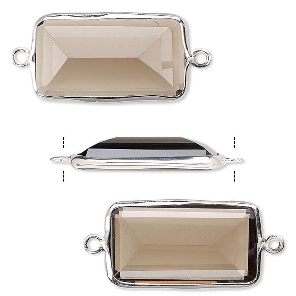 Link, smoky quartz (heated / irradiated) and sterling silver, 22x13mm two-sided faceted rectangle. Sold per pkg of 2. image number 0