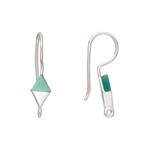 Ear wire fishhook 1pkg2 sterling silver / green onyx, 24mm / 10x6mm hand-cut diamond / closed loop, 19 gauge 1 pair