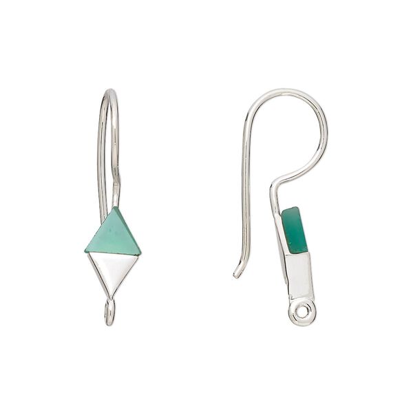 Ear wire fishhook 1pkg2 sterling silver / green onyx, 24mm / 10x6mm hand-cut diamond / closed loop, 19 gauge 1 pair image number 0