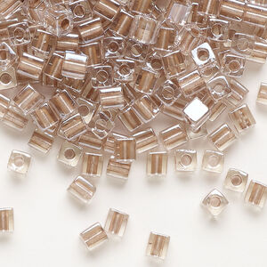 Seed bead, Miyuki 1pkg10g, glass, 3.5-3.7mm square, transparent metallic copper inside dyed color clear (SB-2602)