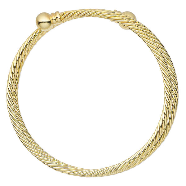 Bracelet, bangle, gold-plated brass, 3.5mm twisted wire with 8mm threaded ball end, adjustable from 7-1/2 to 8 inches. Sold individually. image number 0