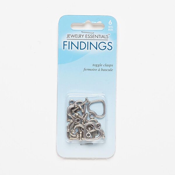 Clasp, toggle, antiqued silver-finished "pewter" (zinc-based alloy), 12x12mm and 16x14mm heart with arrow and wavy bar. Sold per pkg of 6. image number 0