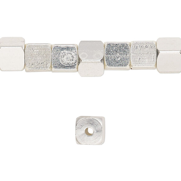 Bead, silver-finished "pewter" (zinc-based alloy), 6mm rounded cube. Sold per 8-inch strand. image number 0