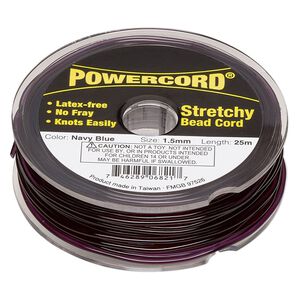 Cord, Powercord®, elastic, navy blue, 1.5mm, 22-pound test. Sold per 25-meter spool.