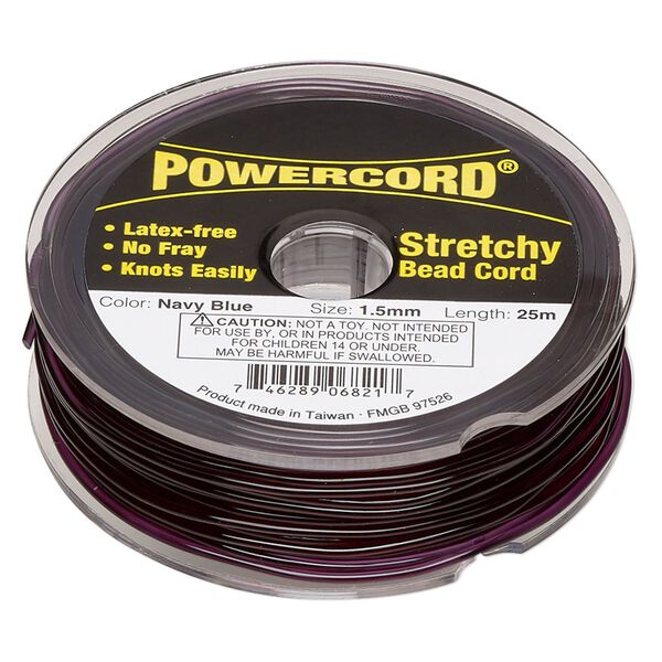 Cord, Powercord®, elastic, navy blue, 1.5mm, 22-pound test. Sold per 25-meter spool. image number 0
