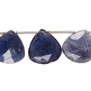 Iolite 1pkg11, hand-cut top-drilled faceted puffed teardrop bead natural 14x13mm-17x17mm