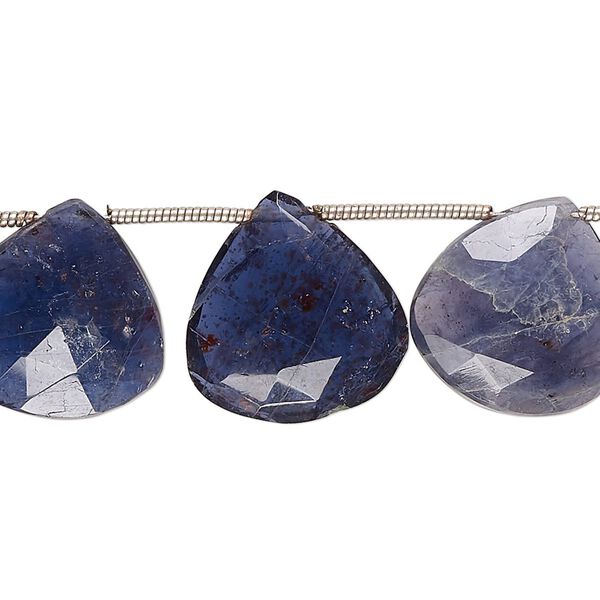 Iolite 1pkg11, hand-cut top-drilled faceted puffed teardrop bead natural 14x13mm-17x17mm image number 0