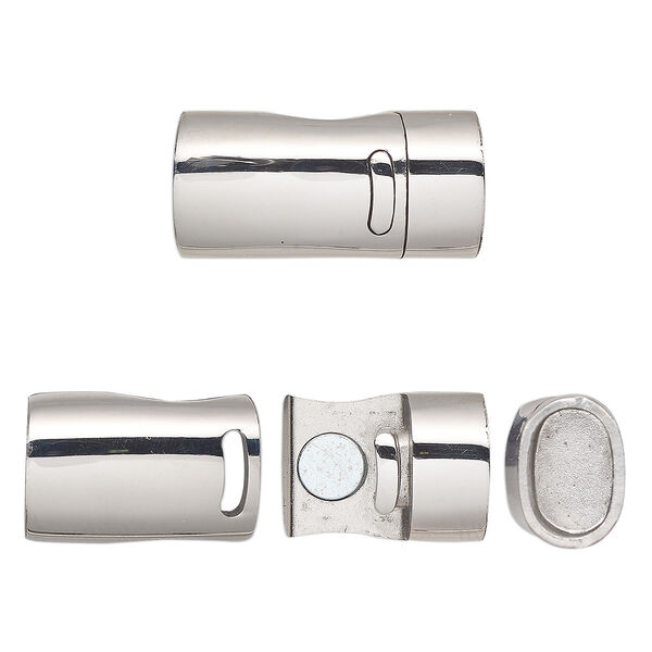 Clasp, glue-in magnetic slide lock, stainless steel, 27x13mm rectangle, 10x5mm inside diameter. Sold individually. image number 0