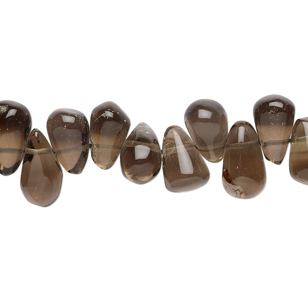 Bead, smoky quartz (heated / irradiated), medium to dark, 9x6mm-13x8mm hand-cut top-drilled teardrop, B grade, Mohs hardness 7. Sold per 14-inch strand. image number 0