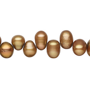 Freshwater pearl 1pkg1, top-drilled rice, 15.5-16 inch copper 8x7mm-11x7mm cultured