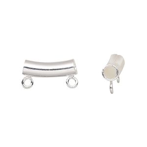 Bead, silver-plated brass, 14x5mm curved tube with 2 loops. Sold per pkg of 10.