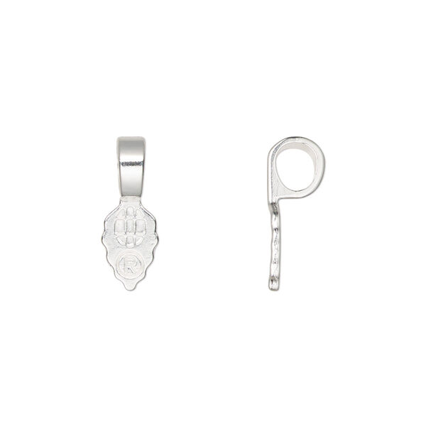 Bail, Aanraku®, glue-on, silver-plated "pewter" (zinc-based alloy), 16x5.5mm with 9x5.5mm leaf flat base. Sold per pkg of 5. image number 0