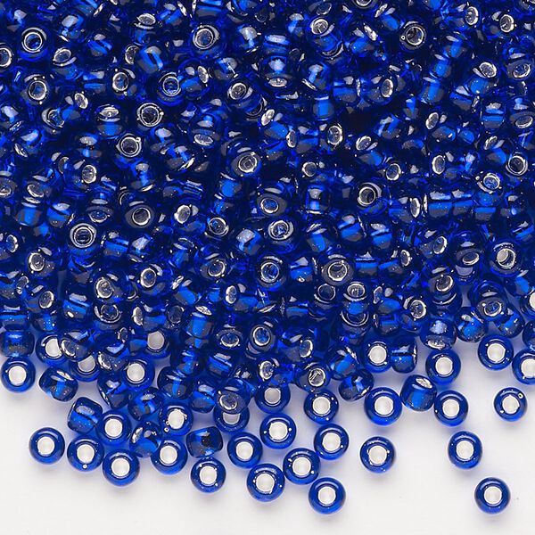 Seed bead, Dyna-Mites™, glass, silver-lined translucent cobalt, #8 round. Sold per 40-gram pkg. image number 0