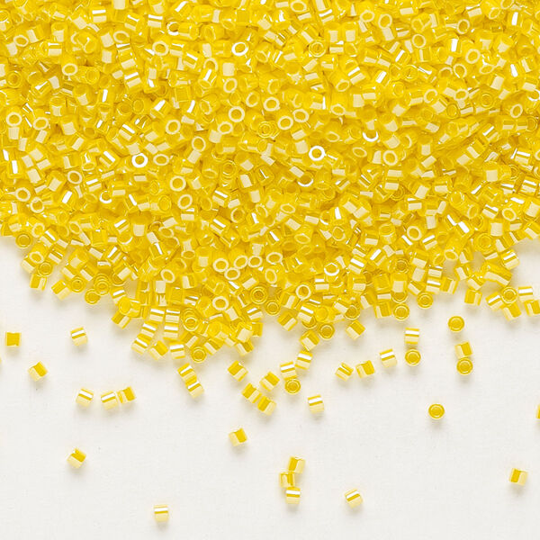 Seed bead, Delica®, glass, pkg/7.5g, #15 round, opaque luster canary (DBS-1562). image number 0