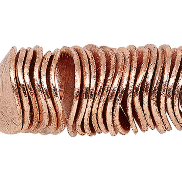 Bead, copper, 10x2mm brushed wavy rondelle. Sold per pkg of 20. image number 0