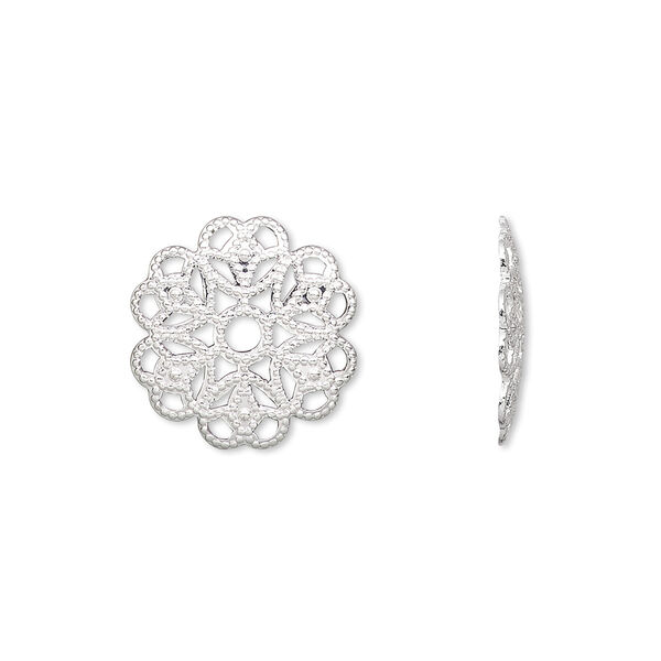 Component, silver-plated brass, 15mm filigree round. Sold per pkg of 50. image number 0