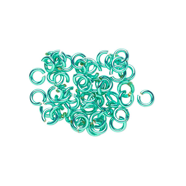 Jump ring, electro-coated brass, green, 4mm round, 2.4mm inside diameter, 20 gauge. Sold per pkg of 50. image number 0