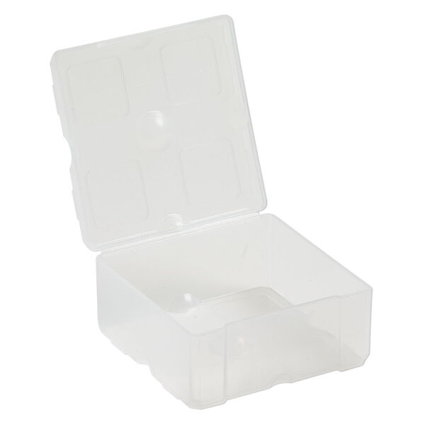 Organizer, Dot Box™, plastic, clear, 2-1/2 x 2-1/2 x 1-1/4 inch rectangle with pop-up lid. Sold individually. image number 1